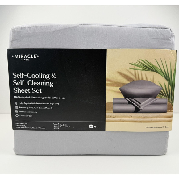 Miracle Made Sheet Set QUEEN Self-Cooling Self-Cleaning Silver Infused Gray NEW - Picture 6 of 6
